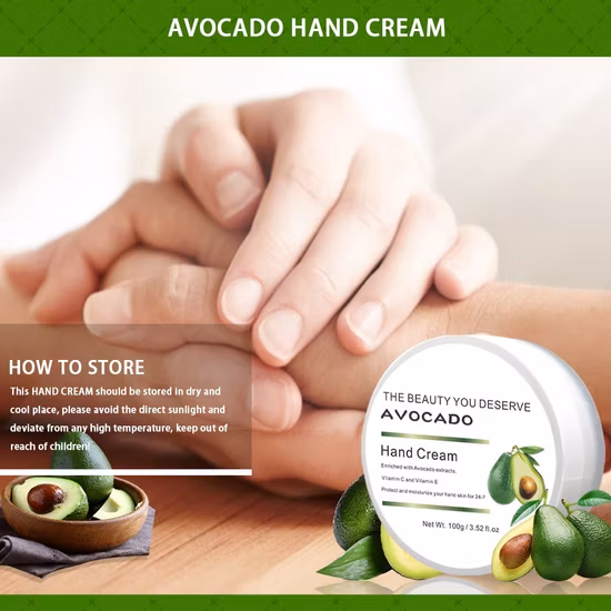 Private Label Moisturizing Whitening Avocado Olive Refreshments Best Hand Cream for Dry Hands 