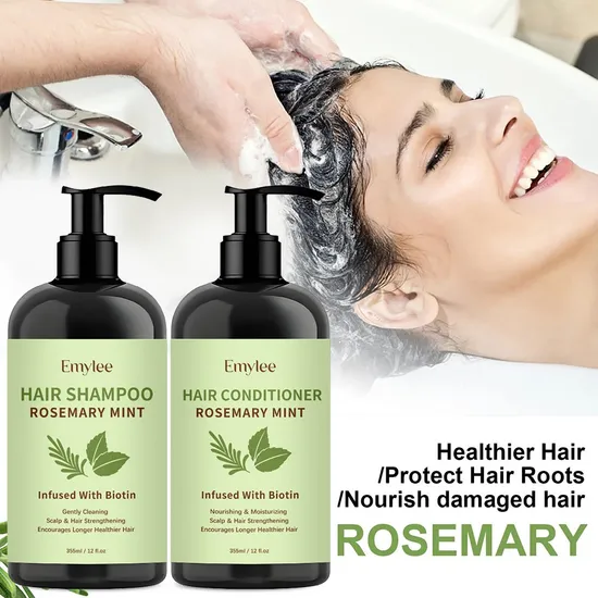 OEM Custom Logo Brand Nourishing Refreshing Smoothing Hair Growth Private Label Biotin Rosemary Mint Hair Shampoo and Conditioner 